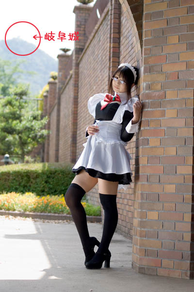 chocoball, wall, photo (medium), translation request, apron, asian, cosplay, glasses, maid, maid apron, thighhighs
