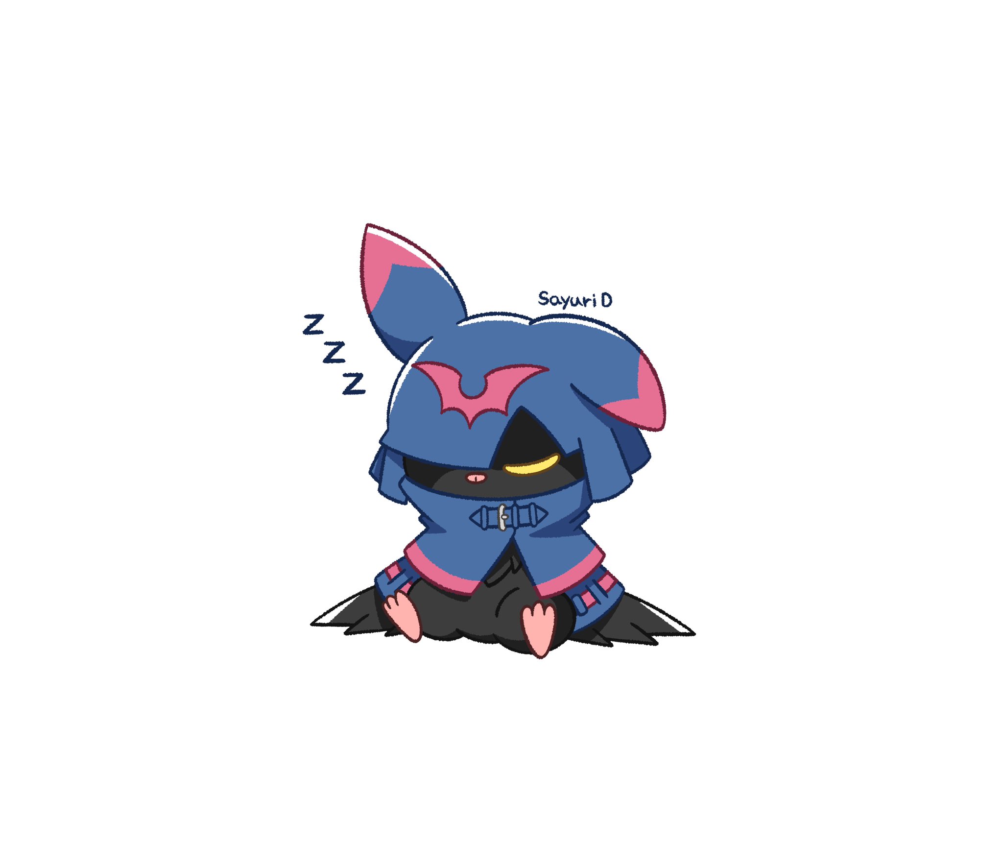 sayuri d (liliana86973943), chiropmon, digimon, highres, artist name, digimon (creature), full body, no humans, simple background, sitting, solo, white background, zzz