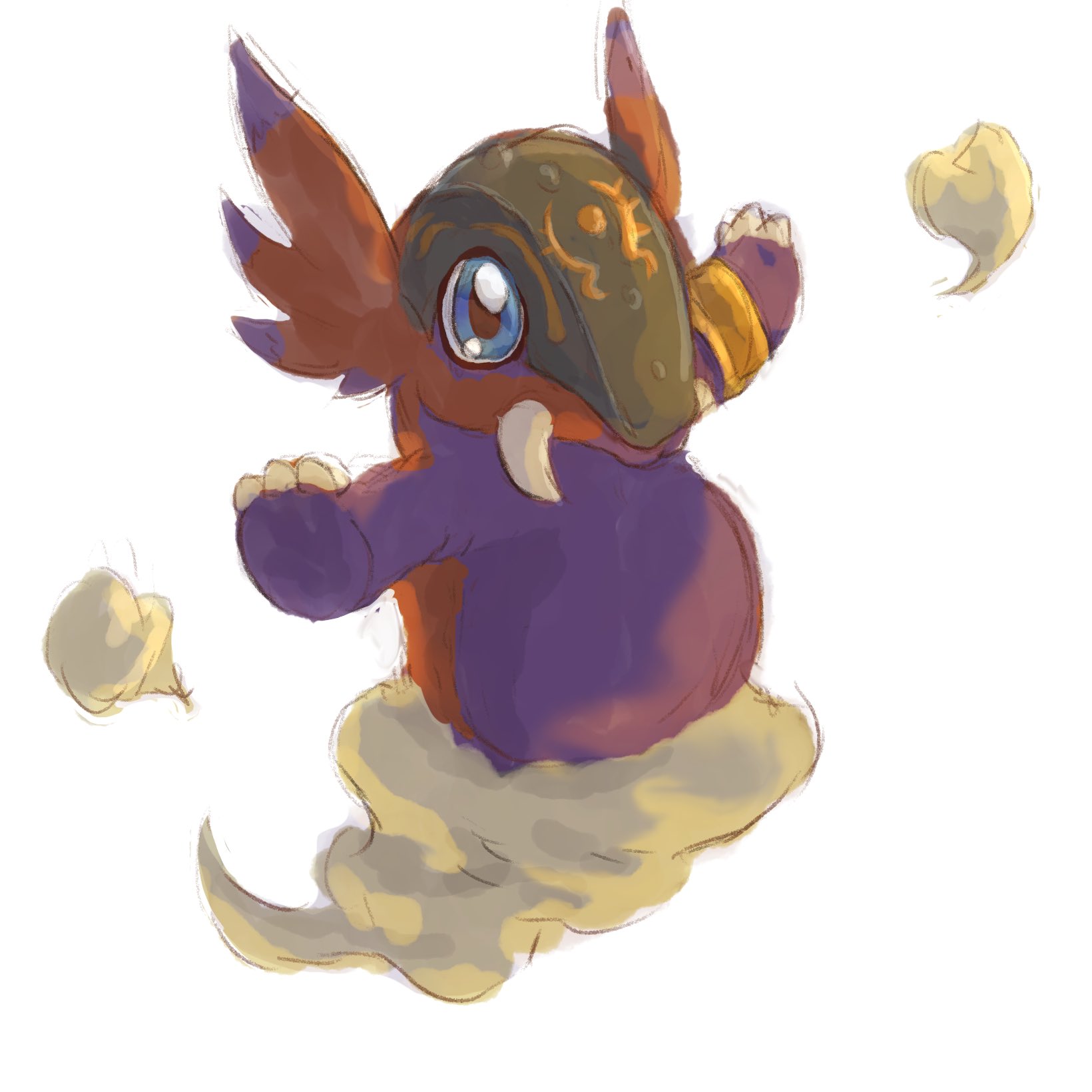 nigreenwalker, digimon, highres, blue eyes, digimon (creature), full body, looking at viewer, no humans, simple background, solo, tapirmon, tusks, white background