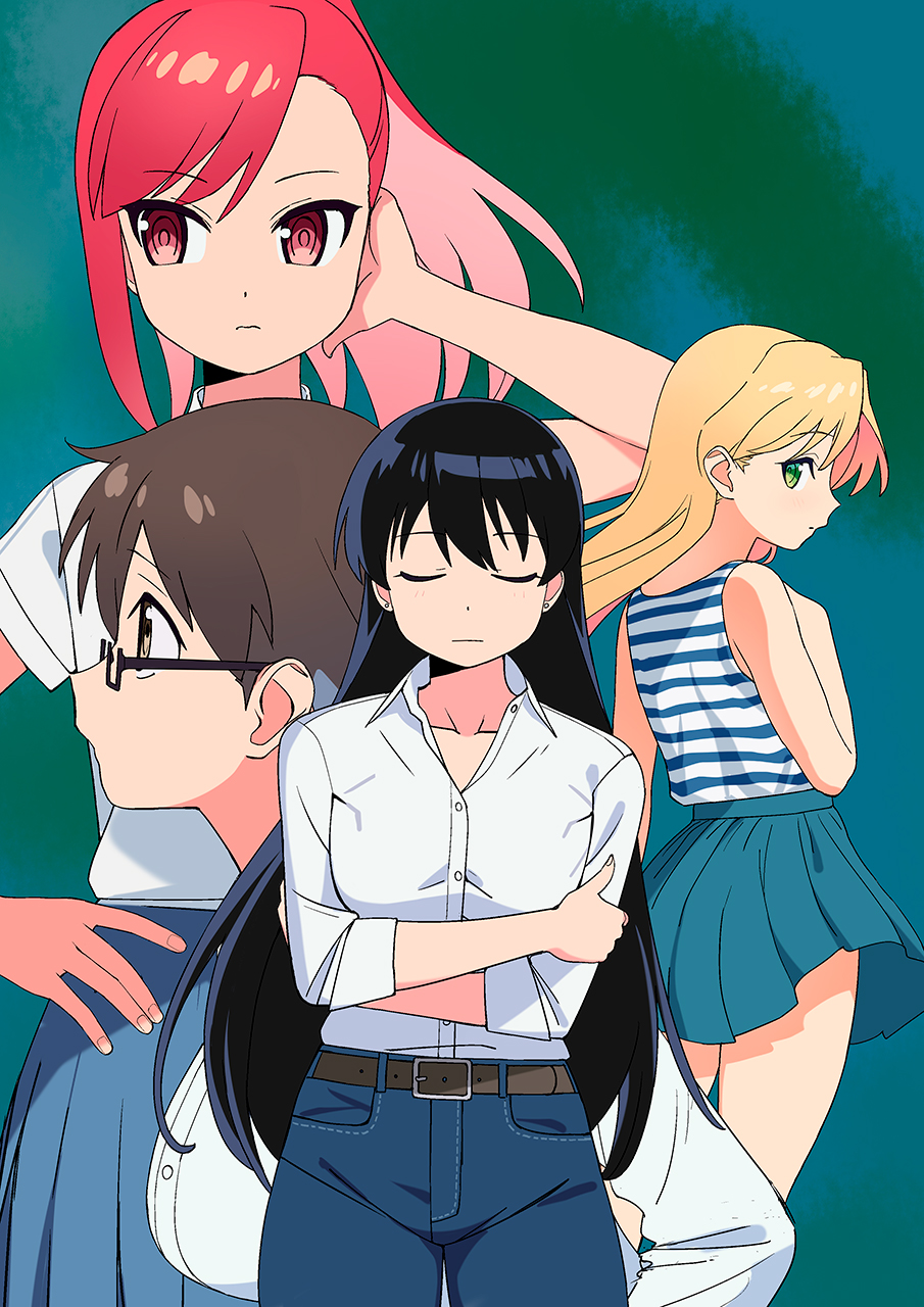 a1 (initial-g), arato nagi, imari youko, seto shouko, tanigawa ruri, ruri no houseki, highres, 4girls, black hair, blonde hair, breasts, brown hair, closed eyes, green eyes, long hair, multiple girls, red eyes, red hair, short hair