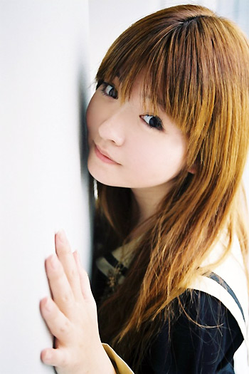 mizuhara arisa, toudou shimako, maria-sama ga miteru, photo (medium), 1girl, cosplay, female focus, looking at viewer, school uniform, serafuku, solo, toudou shimako (cosplay)