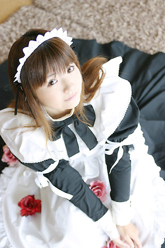 mizuhara arisa, lowres, photo (medium), apron, cosplay, maid, maid apron