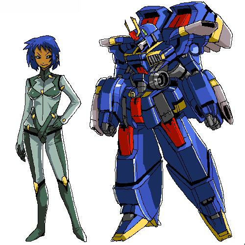 artist request, copyright request, lowres, tagme, 1girl, dark-skinned female, dark skin, full body, mecha, oekaki, robot, simple background, white background