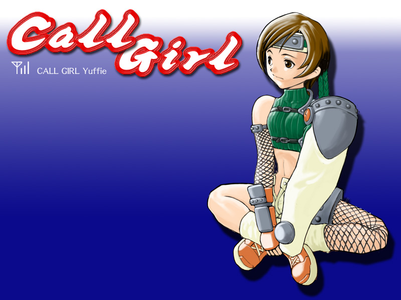 yuffie kisaragi, final fantasy, final fantasy vii, 1990s (style), crossed legs, fishnets, sitting