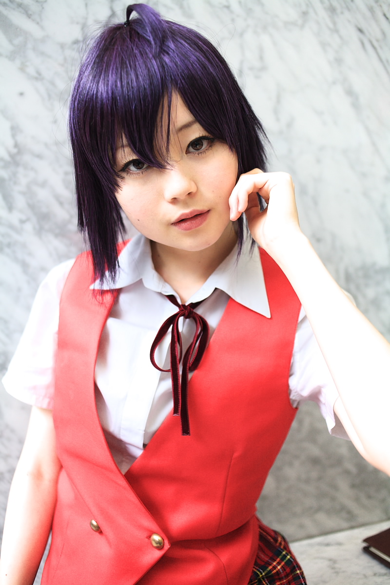 kanata (model), miyazaki nodoka, mahou sensei negima!, highres, photo (medium), 1girl, ahoge, asian, cosplay, female focus, miyazaki nodoka (cosplay), school uniform, short hair, solo
