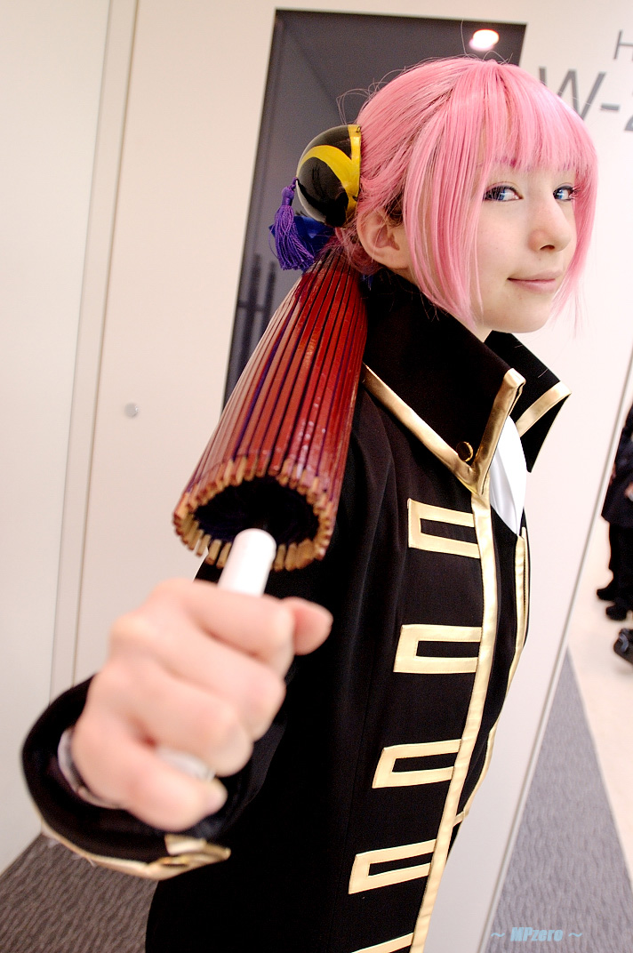 kagura (gintama), gintama, photo (medium), cosplay, hairpods, nedi, pink hair, umbrella