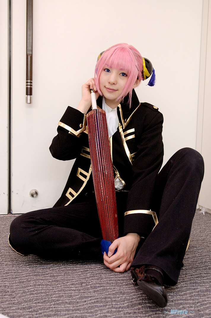 kagura (gintama), gintama, photo (medium), cosplay, hairpods, nedi, pink hair, umbrella
