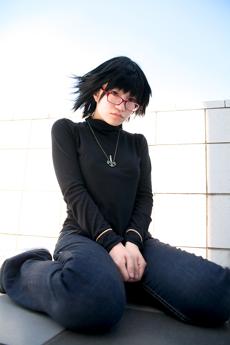 naito, shizuku murasaki, hunter x hunter, highres, photo (medium), cosplay, denim, glasses, jeans, pants, turtleneck