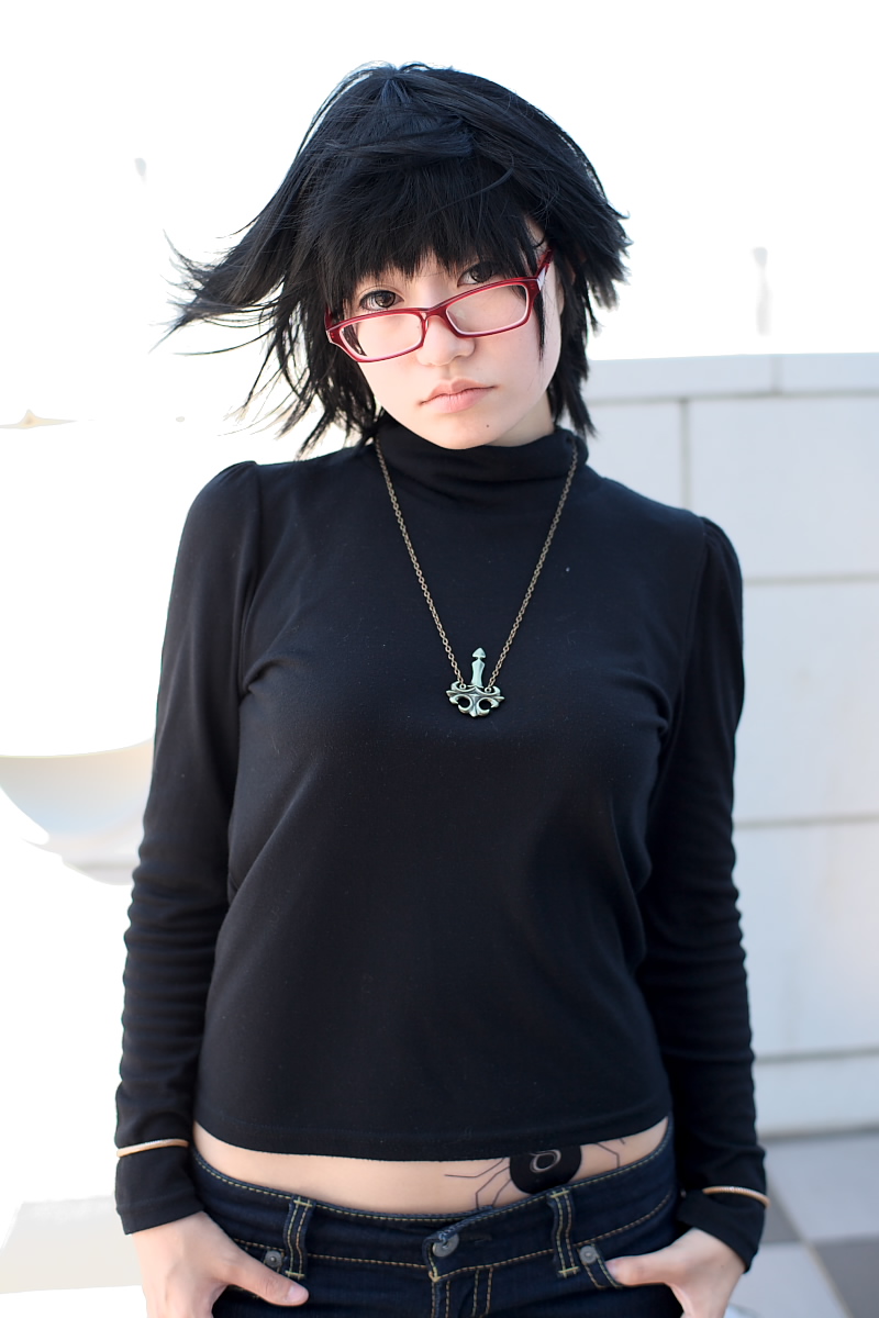 naito, shizuku murasaki, hunter x hunter, highres, photo (medium), cosplay, denim, glasses, jeans, pants, turtleneck