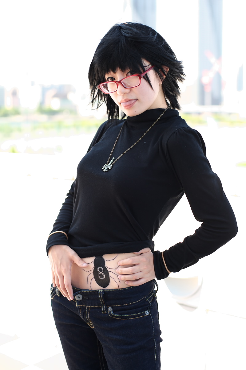 naito, shizuku murasaki, hunter x hunter, highres, photo (medium), cosplay, denim, glasses, jeans, pants, turtleneck
