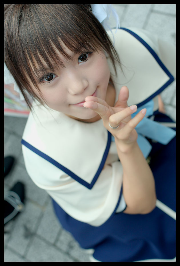 kipi-san, acasius boarding school, photo (medium), 1girl, asian, brown hair, cosplay, female focus, looking at viewer, mole, school uniform, short hair, solo