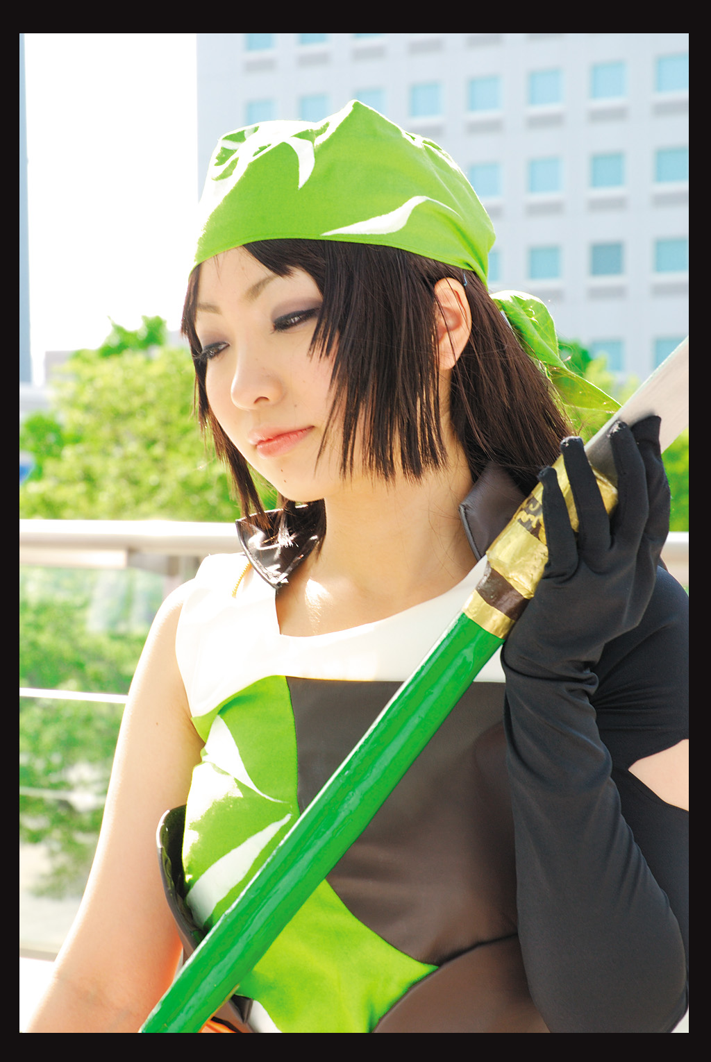 maeda matsu, sengoku basara, highres, photo (medium), cosplay, headscarf, naginata, polearm, tumiki, weapon