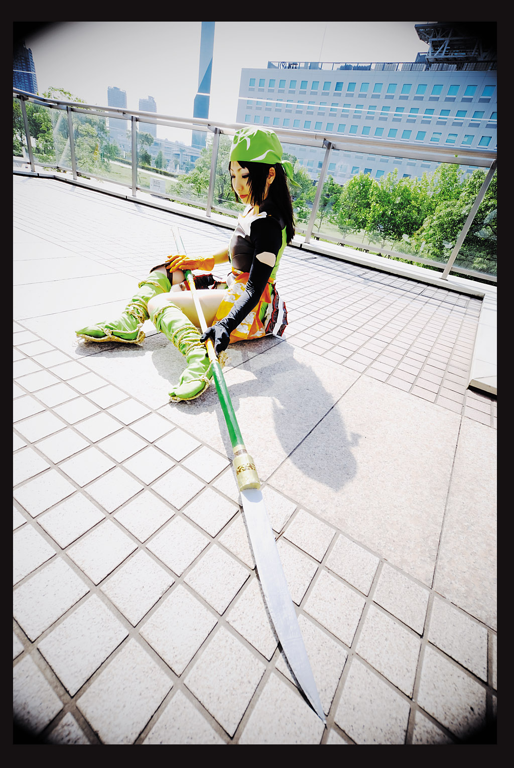 maeda matsu, sengoku basara, highres, photo (medium), cosplay, headscarf, naginata, polearm, tumiki, weapon