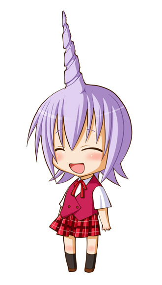 kasuga yukihito, izumi ako, mahou sensei negima!, 00s, chibi, horns, plaid clothes, plaid skirt, single horn, skirt, solo