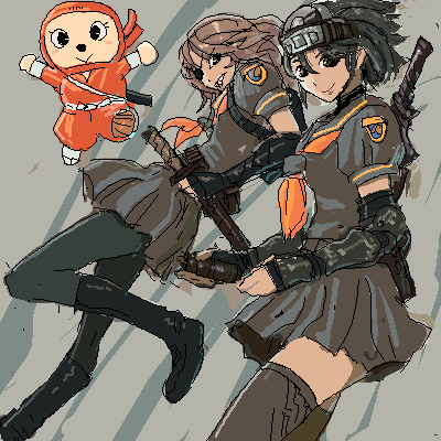 lowres, katana, ninja, oekaki, pantyhose, skirt, sword, thighhighs, weapon