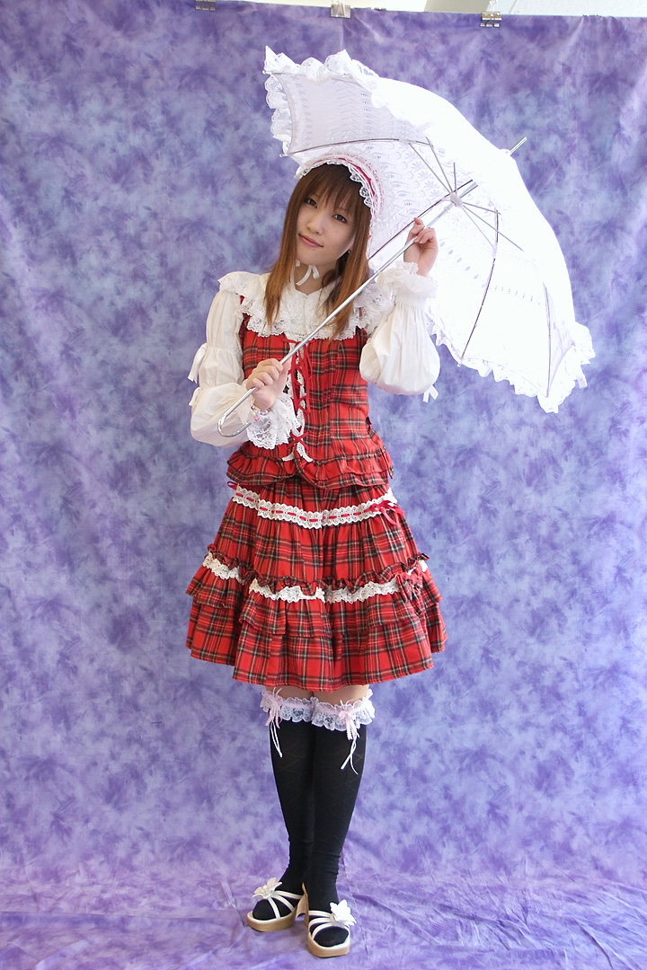 kirishiro tsukimi, character request, photo (medium), source request, bonnet, cosplay, dress, lace, thighhighs, umbrella