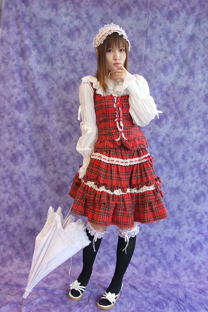 kirishiro tsukimi, character request, photo (medium), source request, bonnet, cosplay, dress, lace, thighhighs, umbrella