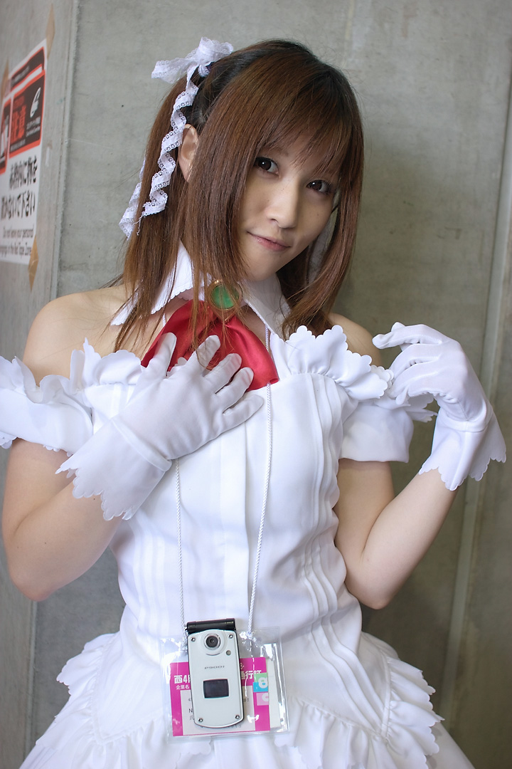kirishiro tsukimi, character request, photo (medium), source request, cellphone, cosplay, gloves, hair ribbon, phone, ribbon