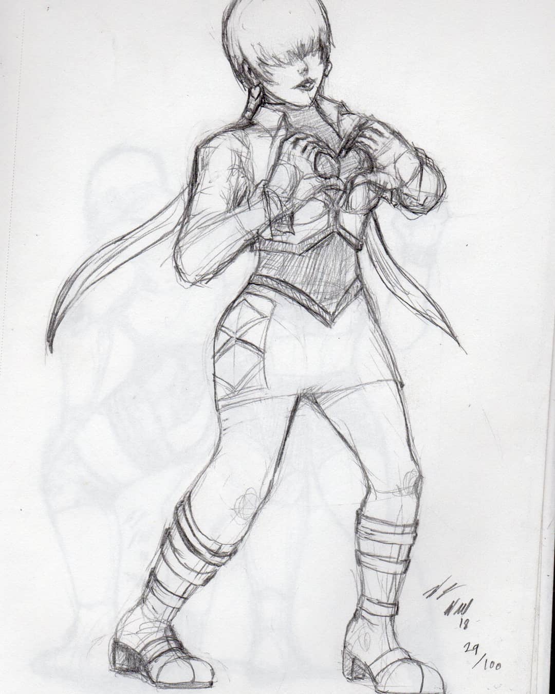 shermie (kof), the king of fighters, 1girl, boots, breasts, clothing cutout, dress, earrings, female focus, heart, high heels, jacket, jewelry, large breasts, long hair, ponytail, standing, taurence bell, thighs, twintails, wide hips
