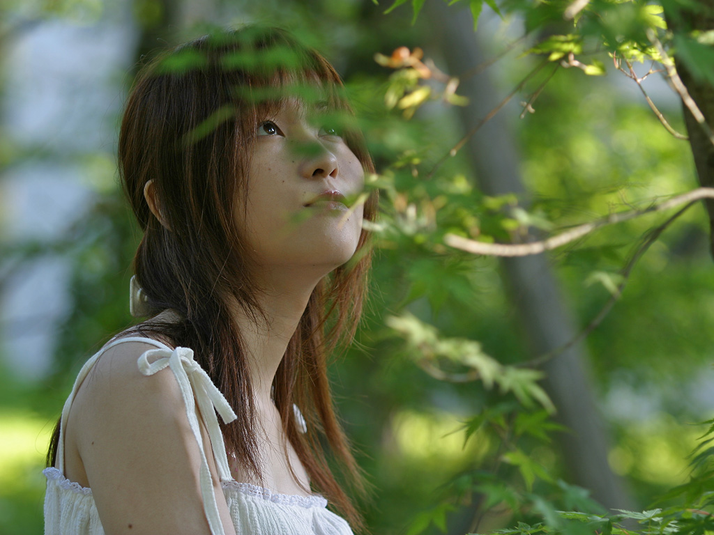 kirishiro tsukimi, photo (medium), dress, forest, nature, shoulder ties, sundress