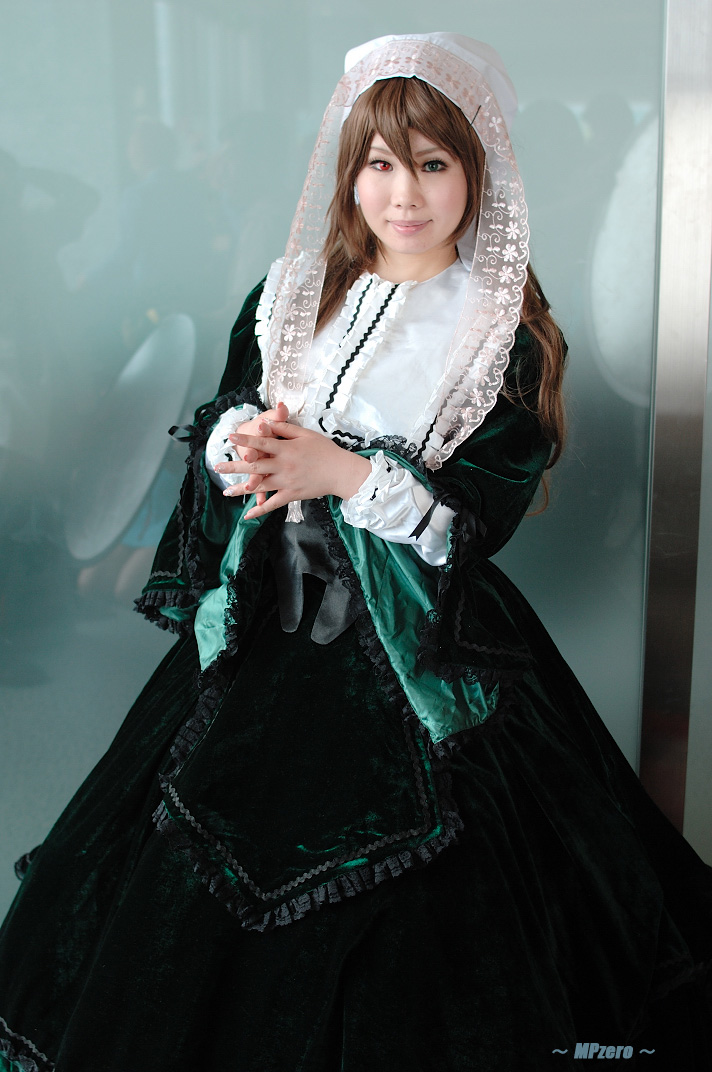 suiseiseki, yuuna, rozen maiden, photo (medium), cosplay, headscarf, heterochromia, velvet dress