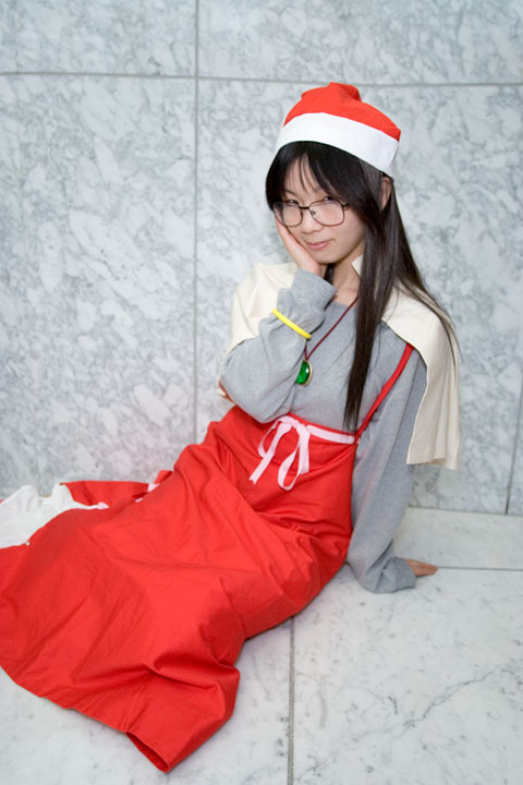 popotan, photo (medium), ai, apron, cosplay, glasses, hat, santa hat, shiguma tsukinowa