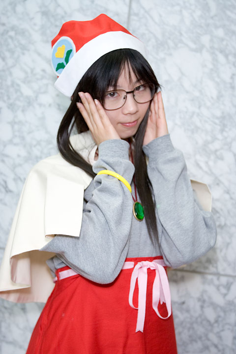 popotan, photo (medium), ai, apron, cosplay, glasses, hat, santa hat, shiguma tsukinowa
