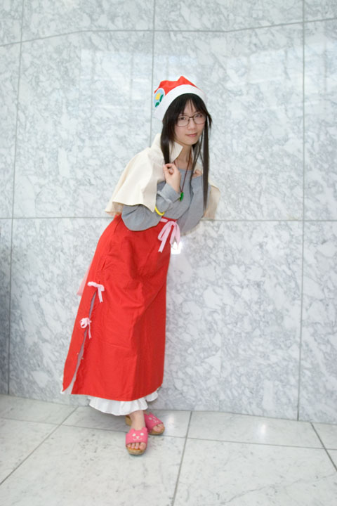 ai (popotan), popotan, photo (medium), apron, cosplay, glasses, hat, santa hat, shiguma tsukinowa