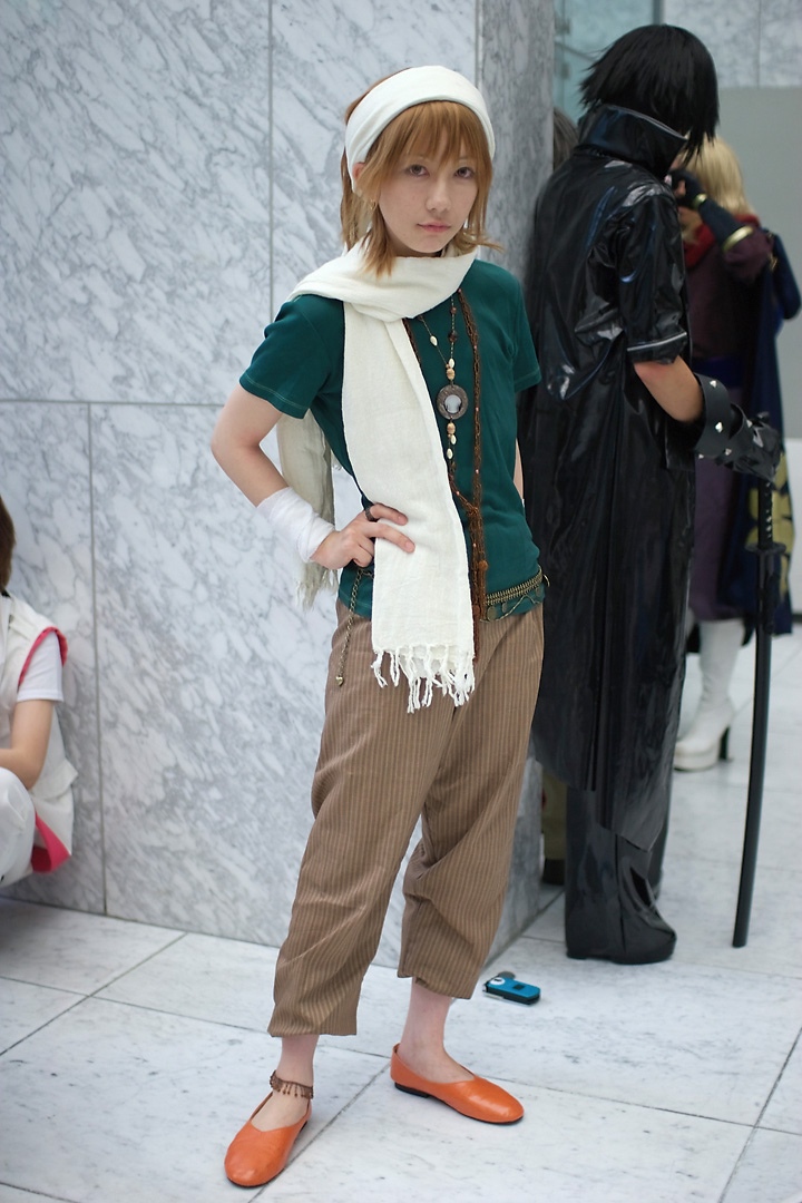 sugar sugar rune, photo (medium), beads, cosplay, hairband, houx, kiri kosuke, pants, scarf, striped clothes, striped pants