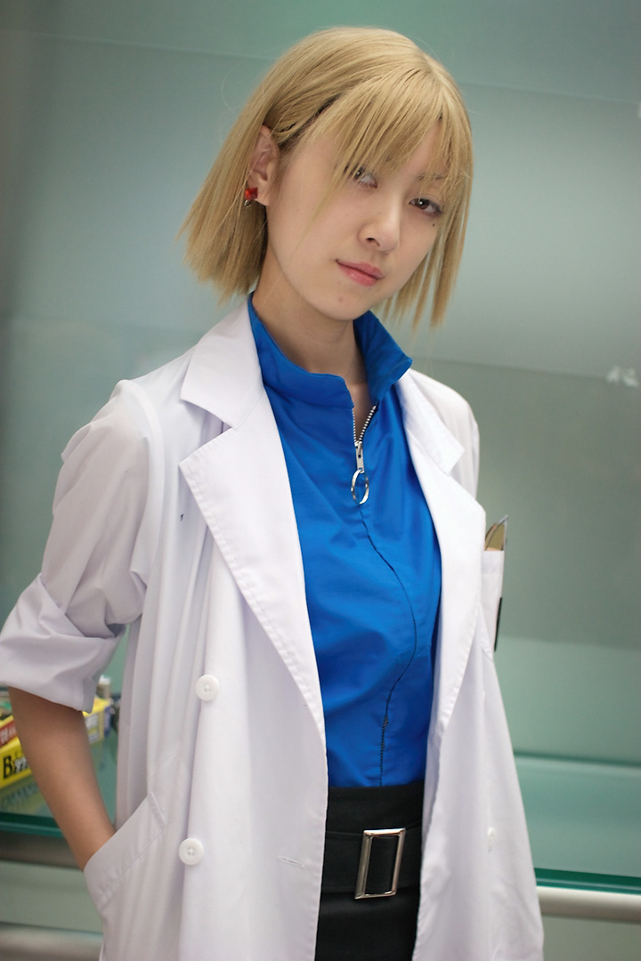akagi ritsuko, manami, neon genesis evangelion, photo (medium), blonde hair, cosplay, lab coat