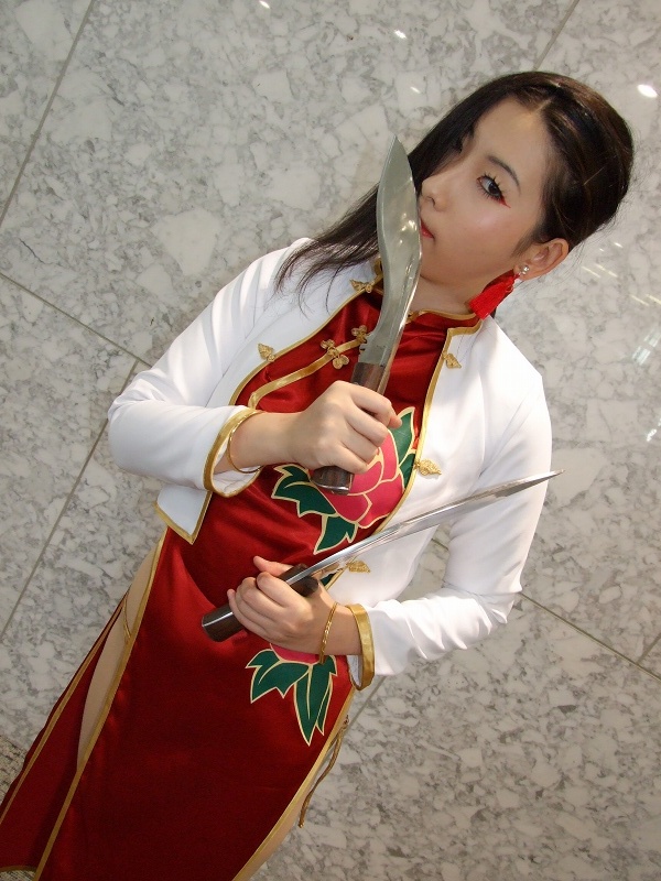 shenhua, black lagoon, photo (medium), akoda yae, asian, china dress, chinese clothes, cosplay, dress, female focus, kukri knives, pantyhose