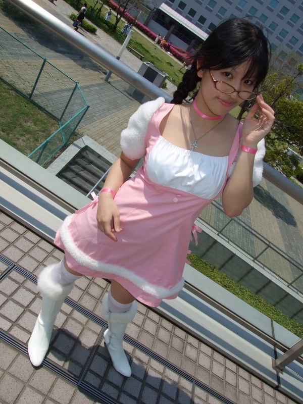 akizuki ritsuko, idolmaster, idolmaster (classic), photo (medium), boots, braid, cosplay, glasses, tachibana yuna, thighhighs, twin braids