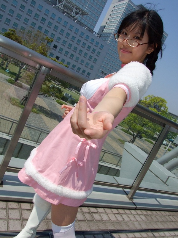 akizuki ritsuko, idolmaster, idolmaster (classic), photo (medium), boots, braid, cosplay, glasses, tachibana yuna, thighhighs, twin braids