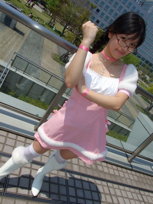 akizuki ritsuko, idolmaster, idolmaster (classic), photo (medium), boots, braid, cosplay, glasses, tachibana yuna, thighhighs, twin braids