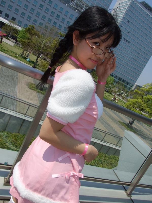 akizuki ritsuko, idolmaster, idolmaster (classic), photo (medium), braid, cosplay, glasses, tachibana yuna, thighhighs, twin braids