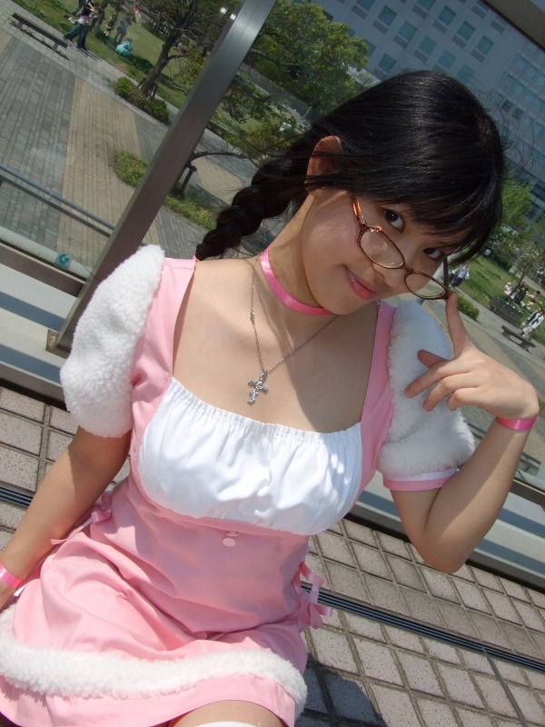 akizuki ritsuko, idolmaster, idolmaster (classic), photo (medium), braid, cosplay, glasses, tachibana yuna, thighhighs, twin braids