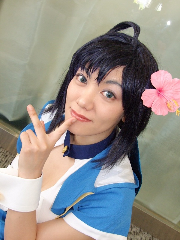 shake, kinoshita takako, pia carrot (series), pia carrot e youkoso!!, pia carrot e youkoso!! 3, photo (medium), ahoge, bow, cosplay, flower, hair flower, hair ornament, midriff