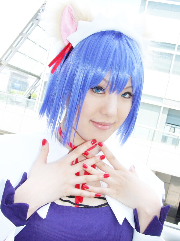 yuriya, kokubunji koyori, nurse witch komugi-chan, photo (medium), animal ears, blue hair, cat ears, cosplay, hair ribbon, ribbon
