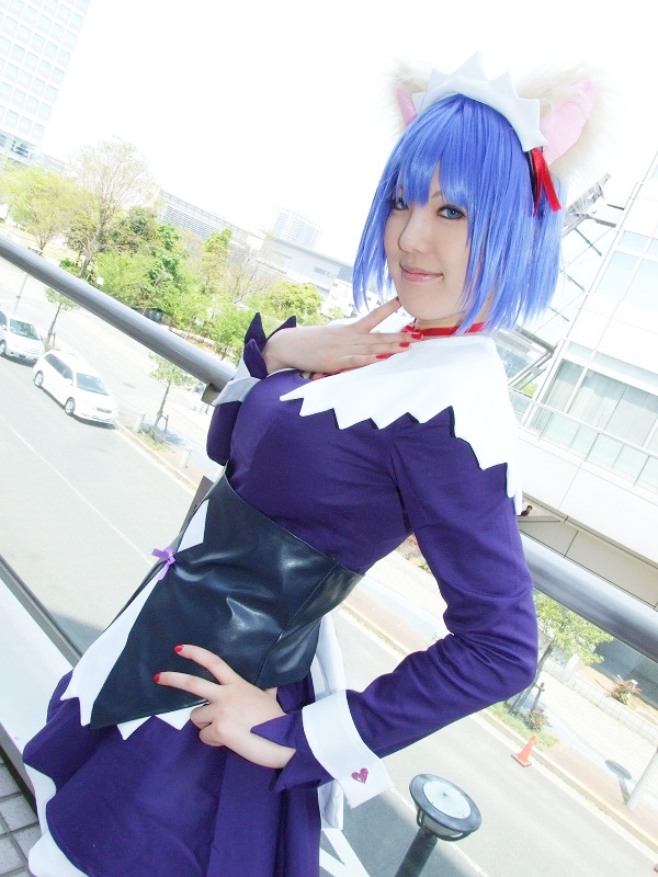 yuriya, kokubunji koyori, nurse witch komugi-chan, photo (medium), animal ears, blue hair, cat ears, cosplay, hair ribbon, ribbon, thighhighs