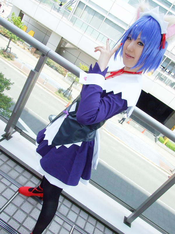 yuriya, kokubunji koyori, nurse witch komugi-chan, photo (medium), animal ears, blue hair, cat ears, cosplay, garter belt, hair ribbon, ribbon, thighhighs