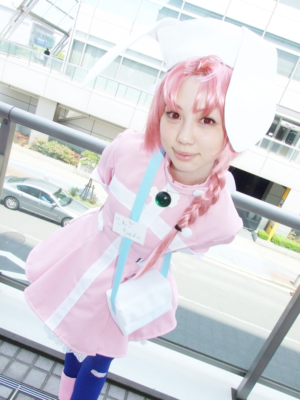 hirano kurita, nakahara komugi, nurse witch komugi-chan, photo (medium), animal ears, bandaid, boots, braid, cosplay, gloves, nurse, pink hair, rabbit ears, thighhighs
