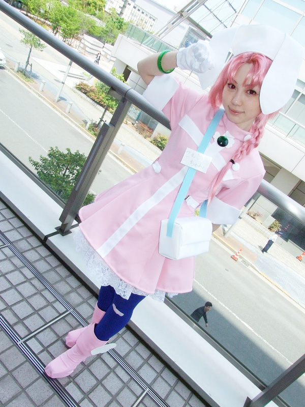 hirano kurita, nakahara komugi, nurse witch komugi-chan, photo (medium), animal ears, bandaid, boots, braid, cosplay, gloves, nurse, pink hair, rabbit ears, thighhighs