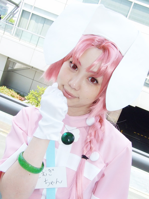 hirano kurita, nakahara komugi, nurse witch komugi-chan, photo (medium), animal ears, braid, cosplay, gloves, nurse, pink hair, rabbit ears