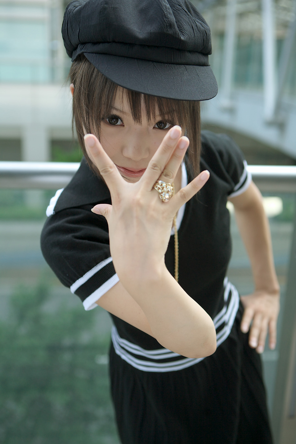 kipi-san, highres, photo (medium), 1girl, asian, brown eyes, brown hair, female focus, hat, jewelry, necklace, ring, short hair, solo