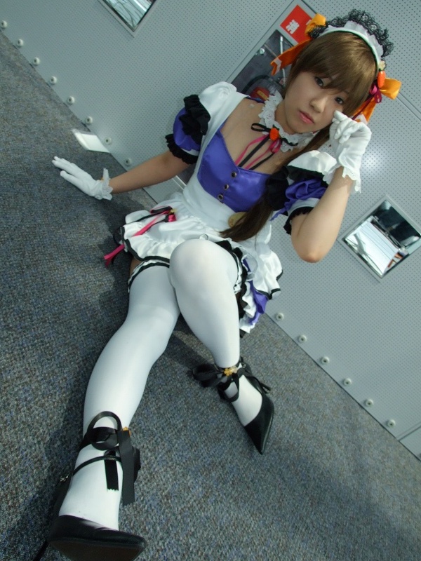 kunugi ayano, mizuki akira, pia carrot (series), pia carrot e youkoso!!, pia carrot e youkoso!! g.o., photo (medium), apron, cosplay, gloves, hair ribbon, maid, maid apron, ribbon, thighhighs