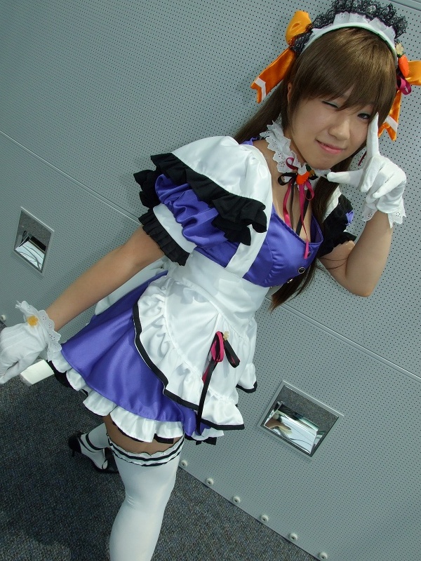 kunugi ayano, mizuki akira, pia carrot (series), pia carrot e youkoso!!, pia carrot e youkoso!! g.o., photo (medium), apron, cosplay, gloves, hair ribbon, maid, maid apron, ribbon, thighhighs