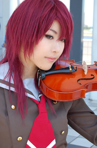 ayumi (cosplayer), hino kahoko, kiniro no corda, lowres, photo (medium), cosplay, instrument, school uniform, serafuku, violin