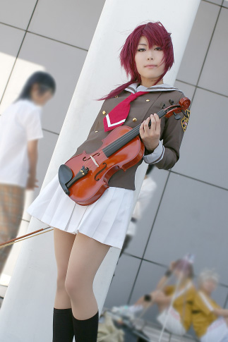 ayumi (cosplayer), hino kahoko, kiniro no corda, lowres, photo (medium), cosplay, instrument, school uniform, serafuku, violin