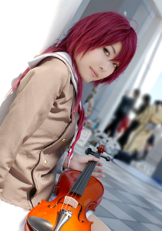 ayumi (cosplayer), hino kahoko, kiniro no corda, lowres, photo (medium), cosplay, instrument, school uniform, serafuku, violin