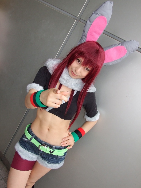 ari (model), shiwasu mina, getsumento heiki miina, photo (medium), animal ears, cosplay, cutoffs, fur trim, midriff, rabbit ears